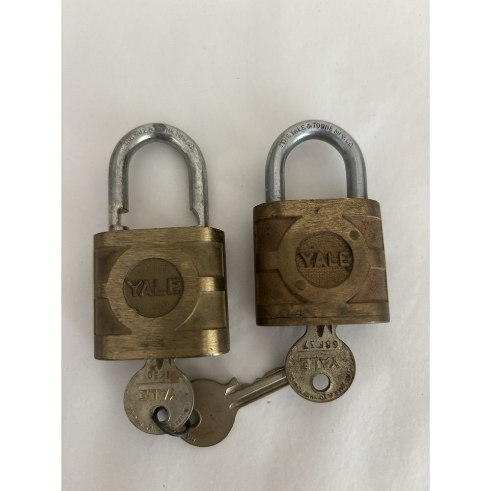 Lot Of 2 Vintage Antique YALE Pad Locks W/key- Works Great! Medium
